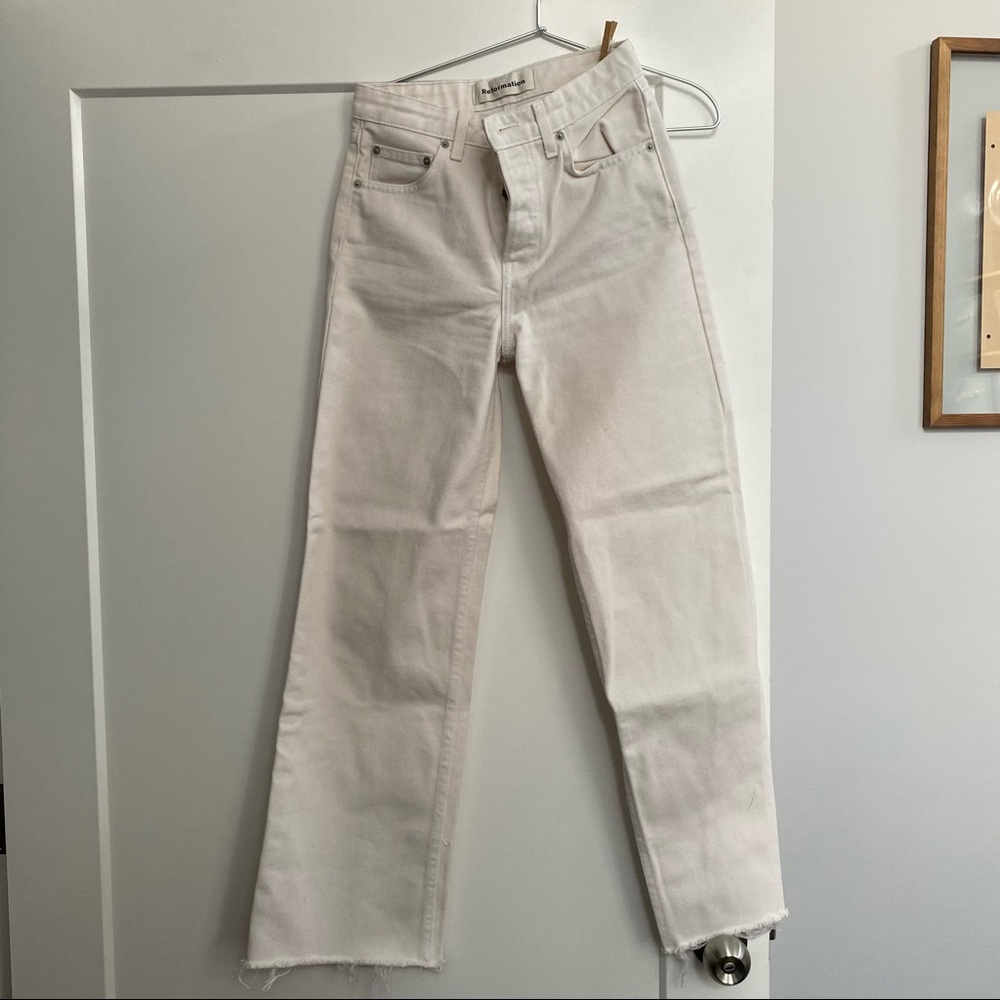 Reformation White Straight Leg Denim